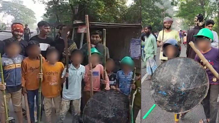 ফরিদপুরে আ.লীগের মহাসড়ক অবরোধ, শিশুদের হাতেও দেওয়া হয়েছে অস্ত্র